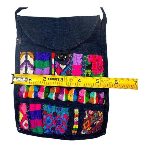 Vintage Mexico Embroidered Crossbody Miniature Bag Button Closure & Long Strap - Picture 5 of 7